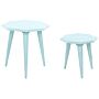 Set Of 2 Nesting Side Tables Blue Distressed Mango Wood Mdf Round Modern End Side Tables