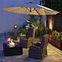 Outsunny 3(m) Adjustable Cantilever Parasol With Base, Solar Led Lights, Khaki