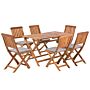 Garden Dining Set Acacia Wood Folding Chairs With Cushions 6 Seater 140 X 75 Cm