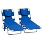 Outsunny 2 Pieces Foldable Sun Lounger W/ Reading Hole, Portable Sun Lounger W/ 5 Level Adjustable Backrest, Reclining Lounge Chair W/ Side