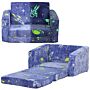 Aiyaplay 2 In 1 Kids Foldable Chair Bed With Glow In The Dark Cosmic Design, Washable Cushion And Cover, Blue