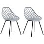 Set Of 2 Dining Chairs Grey Synthetic Seat Black Metal Legs Net Design Backrest