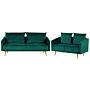 Living Room Set Emerald Green Velvet Back Cushions Metal Golden Legs