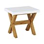 Outdoor Garden Stool White Fibre Cement Seat Light Acacia Wood Base Modern Patio Footstool