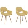 Set Of 2 Dining Chairs Yellow Fabric Upholstery Light Wood Legs Modern Eclectic Style