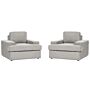 Set Of 2 Armchairs Light Grey Fabric Upholstered Cushioned Thickly Padded Backrest Classic Living Room Couch