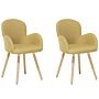 Set Of 2 Dining Chairs Yellow Fabric Upholstery Light Wood Legs Modern Eclectic Style