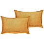 Set Of 2 Yellow Decorative Pillows Corduroy 47 X 27 Cm Modern Traditional Cushions