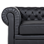 Chesterfield Living Room Set Black Leather Upholstery Dark Wood Legs 3 Seater Sofa + Armchair