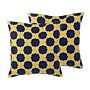 Set Of 2 Decorative Cushions Blue And Yellow Cotton Quatrefoil Pattern 45 X 45 Cm