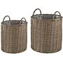 Set Of 2 Plant Baskets Brown Rattan Round With Handles Synthetic Inlay Beliani