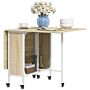 Homcom Mobile Drop Leaf Table Folding Kitchen Table Extendable Dining Table For Small Spaces With 6 Wheels & Storage Shelf Natural Wood Finish