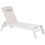 Sun Lounger Beige Sling Headrest Cushion White Powder Coated Aluminium Frame Reclining Garden Outdoor