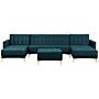 Corner Sofa Bed Teal Velvet Tufted Fabric Modern U-shaped Modular 5 Seater With Ottoman Chaise Lounges