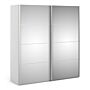 Verona Sliding Wardrobe 180cm In White With Mirror Doors With 5 Shelves