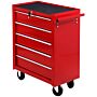 Homcom 5 Drawer Tool Chest On Wheels, Lockable Steel Tool Trolley With Side Handle For Workshop, Garage, Red