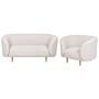 Living Room Set Beige Polyester Fabric Soft Gold Legs 2 Seater Sofa Armchair Retro Glam Art Decor Style