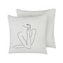 Set Of 2 Scatter Cushions White Cotton 45 X 45 Cm Female Body Line Art Print Decorative Throw Pillows Removable Covers Zipper Closure