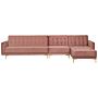 Corner Sofa Bed Pink Velvet Tufted Fabric Modern L-shaped Modular 5 Seater Left Hand Chaise Longue