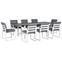 9 Piece Garden Dining Set White Aluminium Extending Table And 8 Chairs With Grey Cushions Beliani