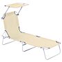 Outsunny Reclining Chair Sun Lounger Folding Lounger Seat With Sun Shade Awning Beach Garden Outdoor Patio Recliner Adjustable (beige)