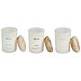 Set Of 3 Scented Candles Multicolour 100% Soy Wax Cotton Wick White Glass Fragrance Leather/wind Of Sea/amber