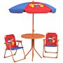 Outsunny Kids Picnic Table And Chair Set Cowboy Themed Outdoor Garden Furniture W/ Foldable Chairs, Adjustable Parasol