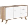 Sideboard White Light Wood 3 Drawers 2 Cabinets