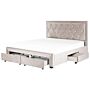 Storage Bed Beige Velvet Upholstery Eu King Size 6ft Tufted Tall Headboard Drawers