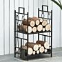 Outsunny 2-layer Heavy Duty Firewood Rack Wood Log Fireplace Stacker W/ 4 Tools, Gold