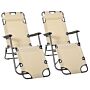 Outsunny 2 Pieces Foldable Sun Loungers With Adjustable Back, Outdoor Reclining Garden Chairs With Pillow And Armrests, Beige