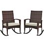 Outsunny Outdoor Pe Rattan Rocking Chair Set Of 2, Garden Rocking Chair Set With Armrest And Cushion, Brown