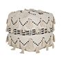 Pouffe Beige With Black Cotton Knit Decorative Tassels Boho Design Beliani