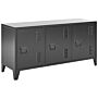 3 Door Sideboard Black Steel Adjustable Shelves Ventilation Slots Leg Caps Cable Management Tv Stand Home Office Furniture