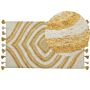 Area Rug Beige And Yellow Cotton 80 X 150 Cm Rectangular Hand Tufted Modern Abstract Decor