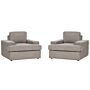 Set Of 2 Armchairs Taupe Fabric Upholstered Cushioned Thickly Padded Backrest Classic Living Room Couch