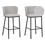 Set Of 2 Bar Chairs Grey Boucle Upholstery Black Metal Legs Armless Stools Curved Backrest Modern Dining Room Kitchen