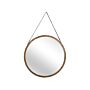 Wall Mirror Gold Distressed Metal Faux Leather Strap Round 60 Cm Decorative Hanging