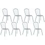 Set Of 8 Garden Dining Chairs Light Blue Steel Modern Rust Resistant High Back