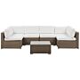 Outdoor Lounge Set Brown Faux Rattan White Cushions Modular Corner Sofa For 6 People Coffee Table Modern Garden Set