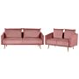 Living Room Set Pink Velvet Back Cushions Metal Golden Legs Retro Glam Beliani