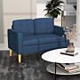 Homcom Modern Loveseat Sofa, Compact 2 Seater Sofa With Hidden Storage, 117cm Tufted Cotton Couch With Wood Legs, Blue