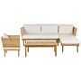 Outdoor Lounge Set Acacia Wood With White Cushions Faux Rattan Armchair Coffee Table Left Hand 4 Seater