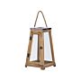 Pine Wood Lantern Brown 39 Cm Pillar Candle Holder Glass Doors Indoor Decorative Piece