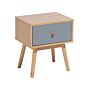 Bedside Table Nightstand Light Wood With Grey 1 Drawer Manufactured Wood Scandinavian Design