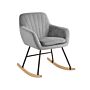 Rocking Chair Grey Velvet Metal Legs Wooden Skates