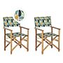 Set Of 2 Garden Director's Chairs Light Wood With Off-white Acacia Abstract Pattern Replacement Fabric Folding