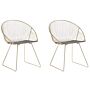 Set Of 2 Dining Chairs Gold Metal Frame Black Faux Leather Seat