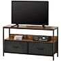 Homcom Tv Cabinet With 2 Foldable Linen Drawers, Tv Stand With Shelving, Entertainment Room, Tv Table Unit, Rustic Brown