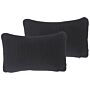 Set Of 2 Decorative Cushions Black Fabric Striped 30 X 50 Cm